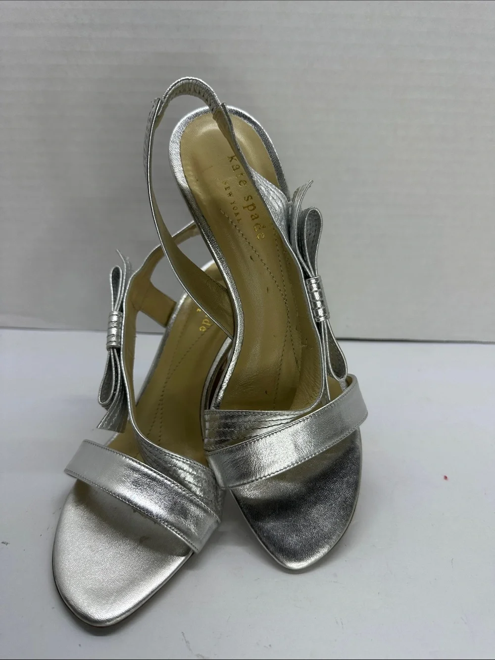 kate spade Metallic Silver Bow Slingback Sandals